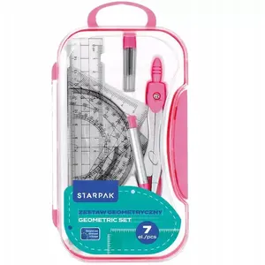 School Geometry Set STARPAK STK ZES199 — 7-piece kit in pink pouch