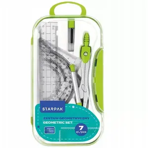 STARPAK geometry set with 7 pieces — school compass and drawing tools in zip case (MPN STK ZES201)