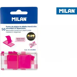 Transparent Index Tabs Milan Fluo Pink 45 x 25 mm, 50 pcs