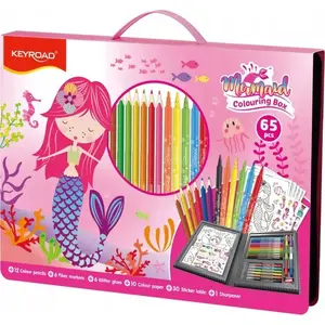 Art set Keyroad Mermaid 65 pieces, carrying case with handle, pink