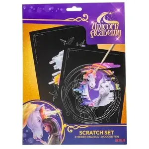 Scratch set with pencil Usorteret UNICORN ACADEMY — craft scratch art kit for children