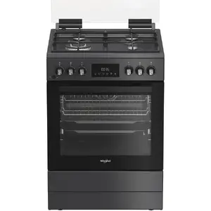 Brīvstāvošā plīts WHIRLPOOL W6G8LSSAWTA — Gāzes virsma 4 zonas, Elektriskā krāsns 72 l, Melna, 600×600×850 mm