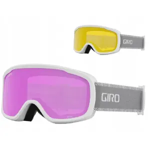 Slēpošanas/boarda brilles GIRO MOXIE balti‑pelēkas Chute ar maināmiem Amber Pink S2 un Yellow S1 stikliem
