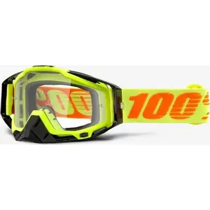 Маска 100% RACECRAFT ATTACK YELLOW с прозрачной антифог‑линзой и 10 смывами
