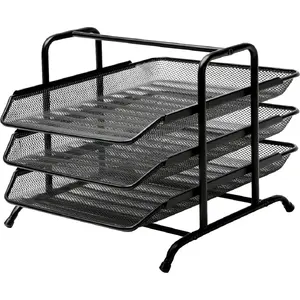 Stickn metal mesh letter tray set with 3 trays, black