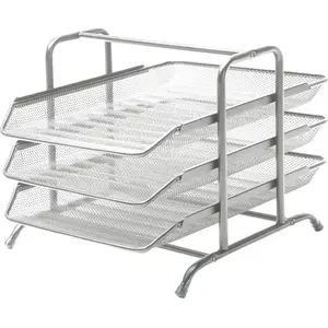 Stickn metal mesh letter tray set with 3 tiers, silver