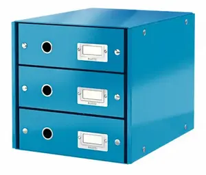 Drawer cabinet LEITZ Click & Store WOW — 3 drawers, blue, cardboard construction, 2.21 kg