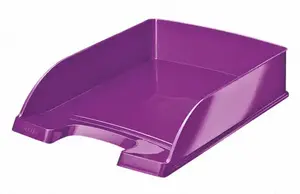Desk letter tray LEITZ WOW — A4 plastic document tray, interior 242×330×60 mm, purple
