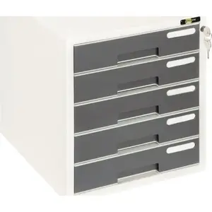 Storage container with 5 drawers Grand YL-S905 — plastic lockable organizer, gray