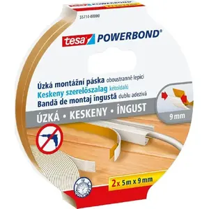 Клеящая лента Tesa Powerbond узкая 2 x 5 м x 9 мм — двухсторонняя монтажная лента