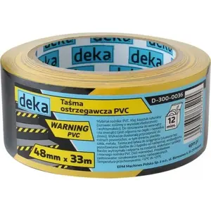 Brīdinājuma lента Deka 48 mm × 33 m dzeltena-melnā — brīdinājuma lente