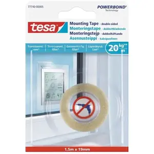 Divpusējā līmlente Tesa 77740, caurspīdīga, 1,5 m × 19 mm
