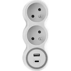 Двухместный сетевой разветвитель с USB-A и USB-C, Plastrol W-72007