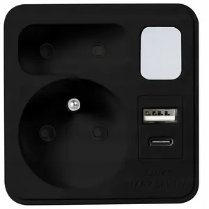 Power Strip LTC LX9607 with Night Light — 1 Round Outlet with Ground, 1 Flat Outlet, 1x USB, 1x USB‑C 3A, Black