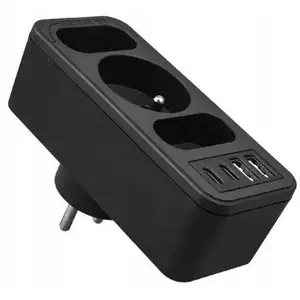 Power strip LTC LX9603 with 1 round socket with earth, 2 flat sockets, 2 USB and 2 USB‑C 3.1A, black