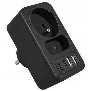 Power splitter LTC LX9601 — 1 round socket with earth, 1 flat socket, 2×USB, 2×USB-C 3.1A, black