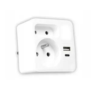 Power splitter with night light LTC LX9606 — 1 round grounded socket, 1 flat socket, 1x USB, 1x USB-C, 3A, white