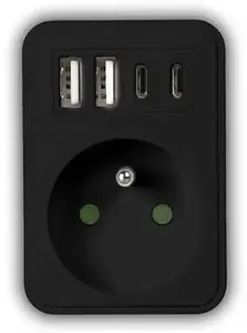 Power extension LTC model LX9605 with 1 round grounded socket, 2×USB-A and 2×USB-C (2×2.4A), Black