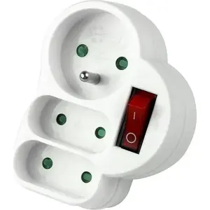 Sadalītājs connectIT DX-FZBK-01/01-2 — 1 apaļa + 2 plakanas kontaktligzdas ar slēdzi
