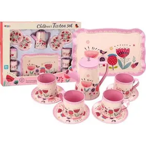 Игровой набор для чая и кофе LEANToys — 12 предметов, розовый: чашки, чайник, поднос