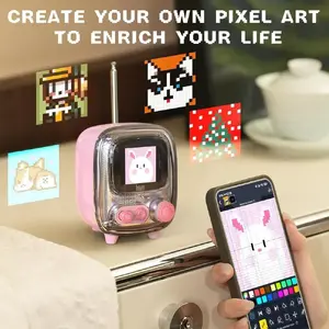 Pārnēsājamā skaļruņa Divoom Tivoo 2 Pink — pikseļu ekrāns, Bluetooth, uzlādējams akumulators