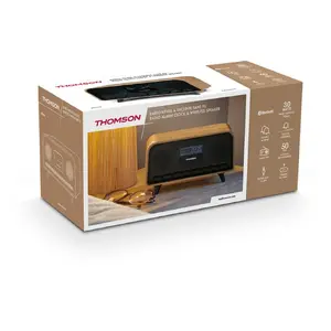 Pārnēsājams koka Bluetooth skaļrunis THOMSON RT850BT ar FM radio, LCD, modinātāju, 30W