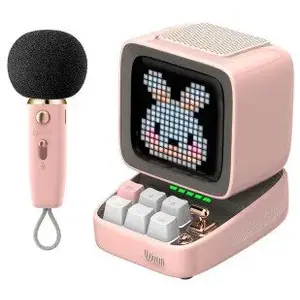 Portable Bluetooth speaker Divoom Ditoo-5M pink with pixel art display and retro design