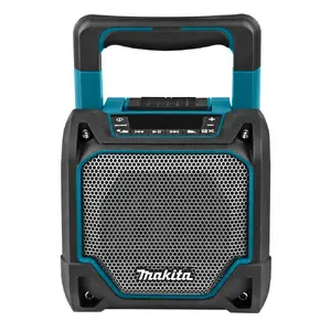 Портативная колонка Makita DMR202 — питание 18 V (аккум)/от сети, беспроводная, USB-A, сабвуфер 10,2 см, куб, черно‑синяя