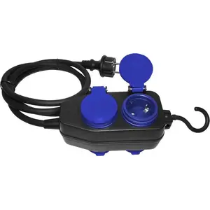 Darbnīcas splashproof pagarinātājs ORNO OR-AE-13160(GS)/5M, 4 kontaktligzdas (2+2) 2P+Z Schuko, IP44, gumijas kabelis 5 m
