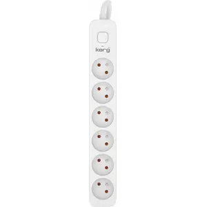 Extension lead Kerg with switch, 6 sockets, 5 m cable, 16A H05VV-F 3x1.5 mm², white-gray