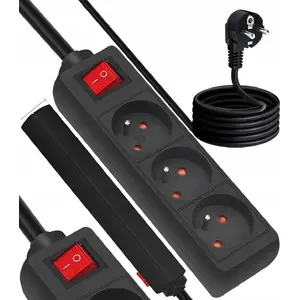 Power extension cord LTC LX9540CZ — 3 sockets with grounding, switch, 3 m, black