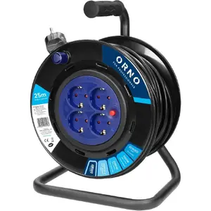 Удлинитель на барабане ORNO OR-AE-13291(GS)/25M — 4 розетки Schuko 2P+Z, кабель H05VV-F 3x1,5 мм² PVC, 25 м, стационарные розетки, термозащита