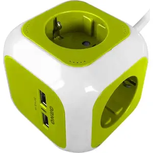 Удлинитель ORNO с 4 розетками Schuko и 2×USB зарядкой, кабель 1,4 м, лаймовый