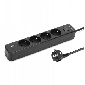 Power extension cord MONTIS MT186-BK-3 — 4-socket black with USB, 3 m cable