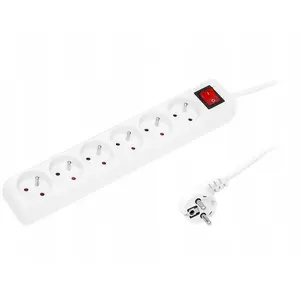 Pagarinātājs BLOW PR-1.5M-6G-SW/W — 6 kontaktligzdas ar zemējumu un slēdzi, kabelis 1,5 m, 3×1,5 mm², balts