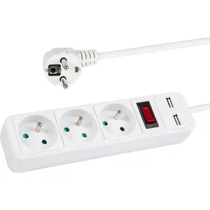 Удлинитель сетевой BLOW PR-1.5M-3G-SW/USB/W — 3 розетки с заземлением, USB, выключатель, 1,5 м, 3×1,5 мм², белый