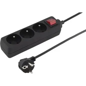 Sadalītājs connectIT DX-3FS ar 5 m kabeli, 3 kontaktligzdas, slēdzis, melns