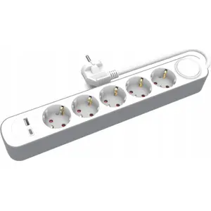 Удлинитель Plastrol HOME 5 розеток, кабель 3 м, выключатель, 1x USB-A и 1x USB-C