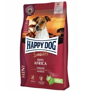 Sausais barībāsu suns happy dog Mini Africa 800 g – pieaugušiem maziem šķirnēm, ar putnu gaļu un rīsiem