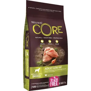 Sausais barības komplekts suņiem Core Adult Low Fat Turkey vidējām un lielām šķirnēm 10 kg (+2 kg bez maksas)