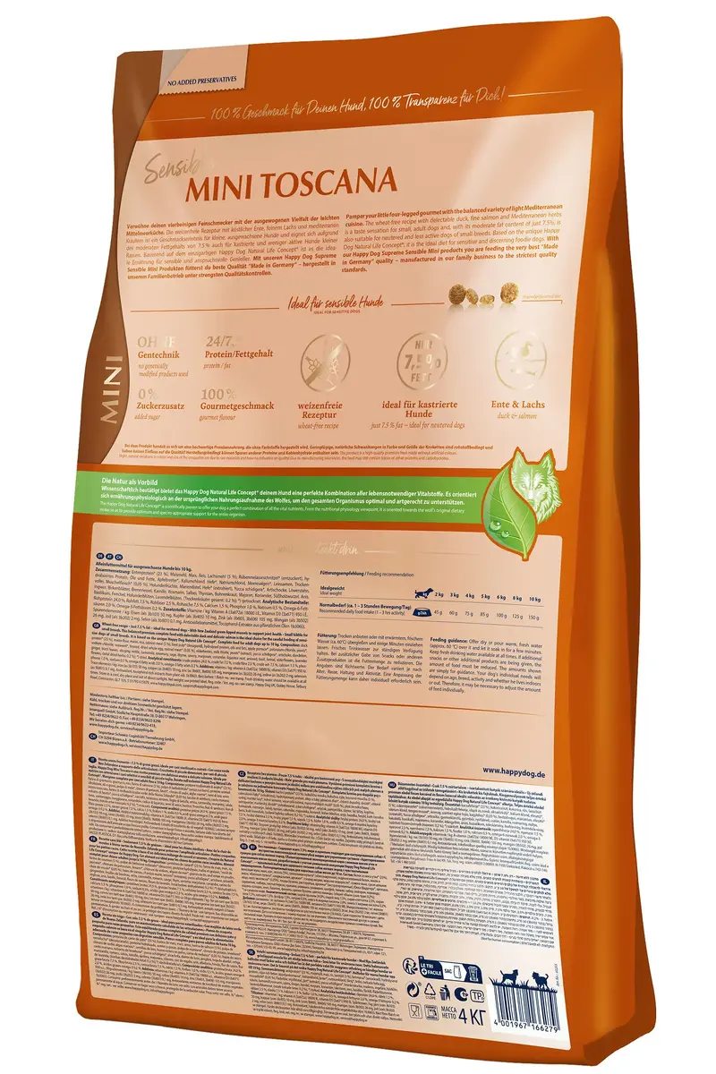 Happy Dog Sensible Mini Toscana 4 kg — Pieaugušiem, Pīle un Lasis Photo 3