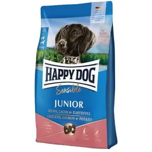 Sausais barības produkts kucēniem happy dog Sensible Junior 4 kg — vistas, kartupeļi, lasis, rīsi