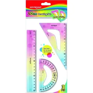 Geometry set Keyroad Zestaw geometryczny KEYROAD pastel with 20 cm ruler, 3 pcs, hanging hole, mixed colors
