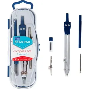 Циркуль STARPAK CYR MET5 — металлический циркуль с 5 принадлежностями, футляр