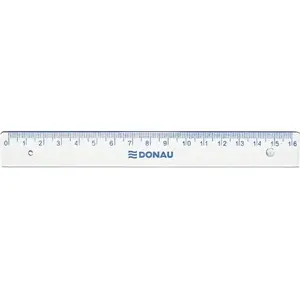 Ruler Donau 16 cm transparent with hanging hole, plastic measuring tool