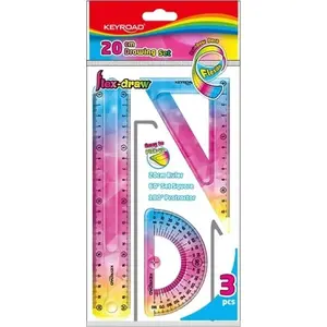 PBS Connect ģeometrijas komplekts Keyroad Rainbow Deco — elastīga lineāla 20 cm, šķērsgriezums 18 cm, leņķmērs 10 cm