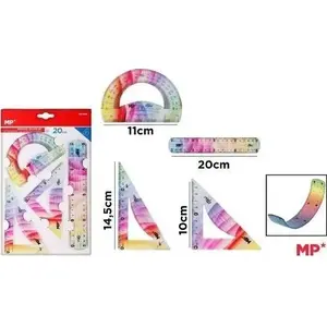Geometry set Maped multicolour 4-piece (compass, protractor, set square, ruler)