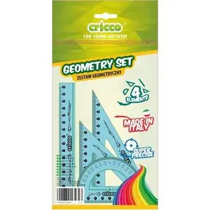 Geometry set Cricco model 331721 — 4-piece drawing set (compass, divider, ruler, protractor)