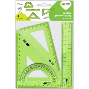 Geometry set Happy Color — ruler 15 cm, 2 set squares (60° and 45°), protractor 180°