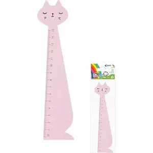 Wooden 15 cm ruler Fiorello – pink cat design, model 368031